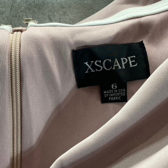 XSCAPE Women's Blush Pink Off-The-Shoulder Sweetheart Neck Ruched Gown SZ 6 - Picture 11 of 14